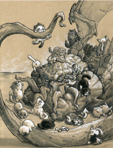 Hang in There, Kitty and Cthulhu art by Paul Bielaczyc