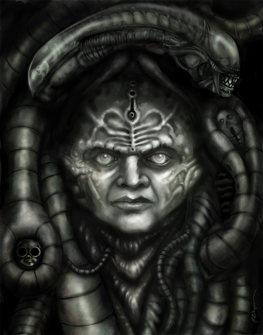 H.R. Giger portrait art by Michael Bielaczyc